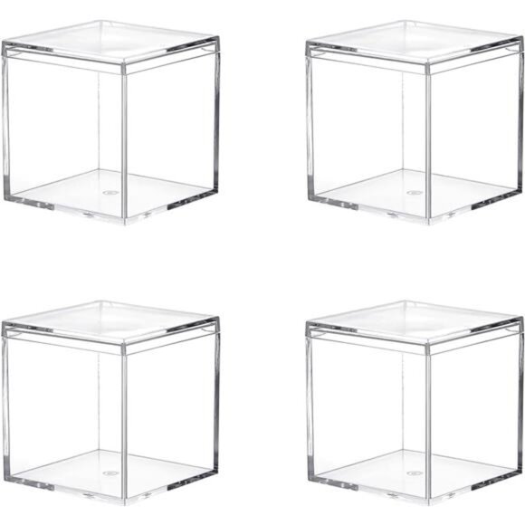 Square Cube 4 Pack Small Acrylic Box with Lid, 4.7x4.7x4.7Inch/120X120X120mm - Picture 1 of 8